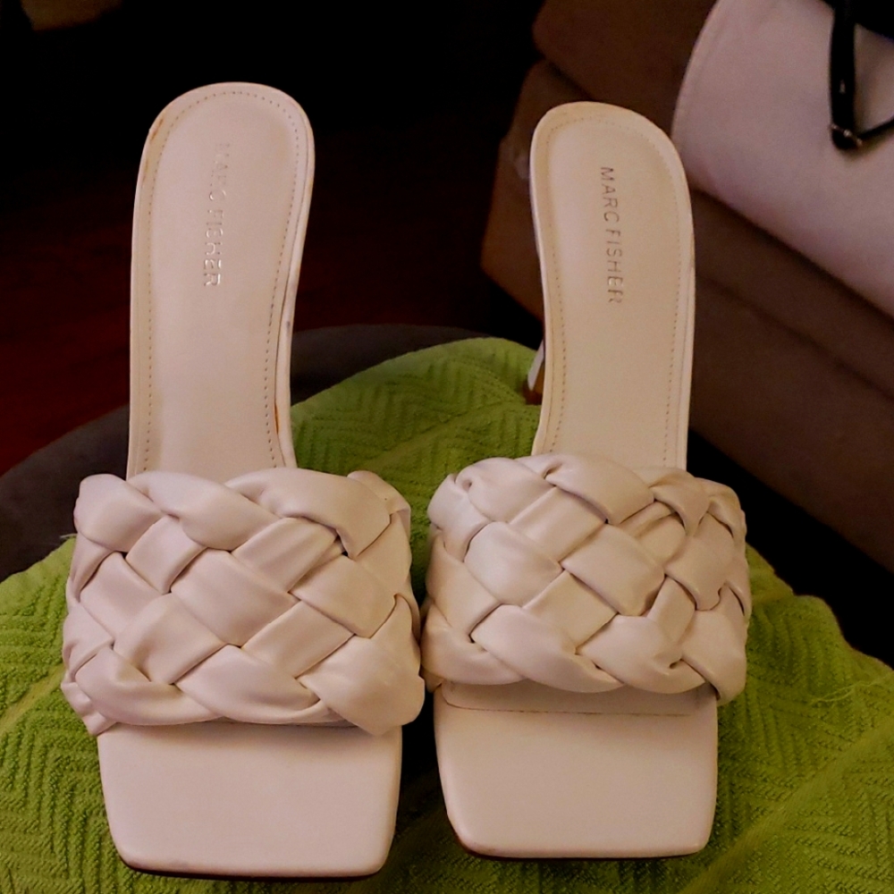 Marc Fisher Women's LTD DRAYA Cream Braided SANDALS WITH HEELS. ELEGANT. SOPHICA